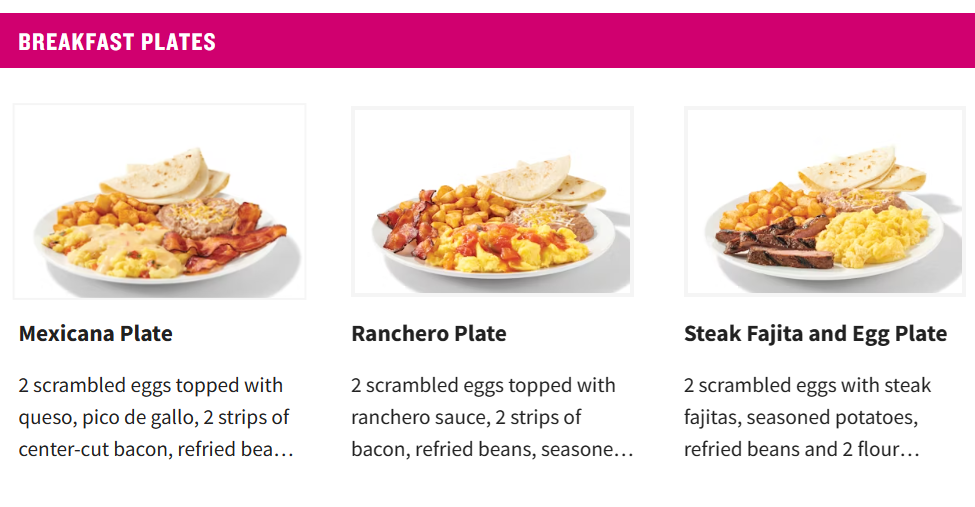 Taco Cabana Breakfast Hours Menu